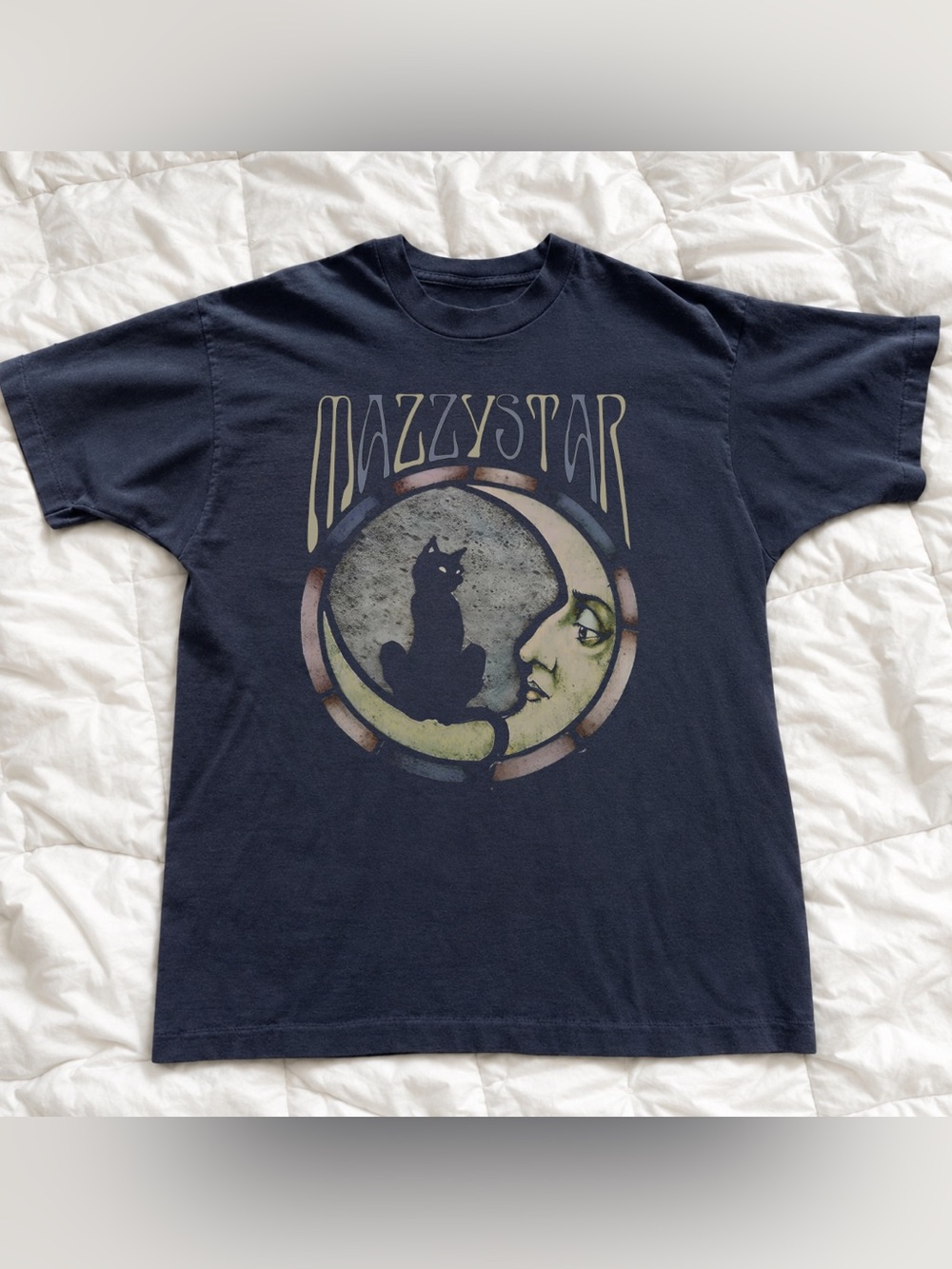 Black Mazzy Star Cat Moon Graphic Tee - Vintage Retro Style For Unisex